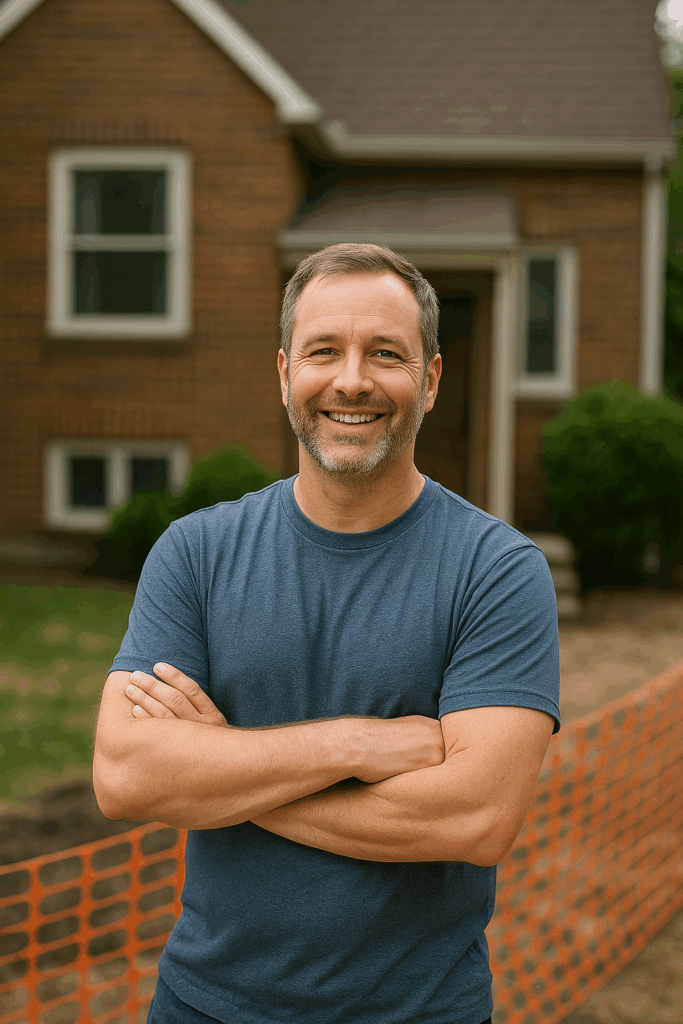 Villaägare i Södertälje ser glad ut efter att rören lokaliserats inför renovering.